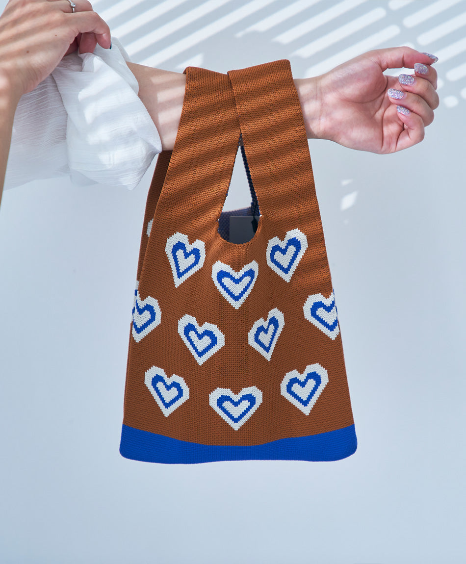 クロシェ編み キュートなハート柄 トートバッグ