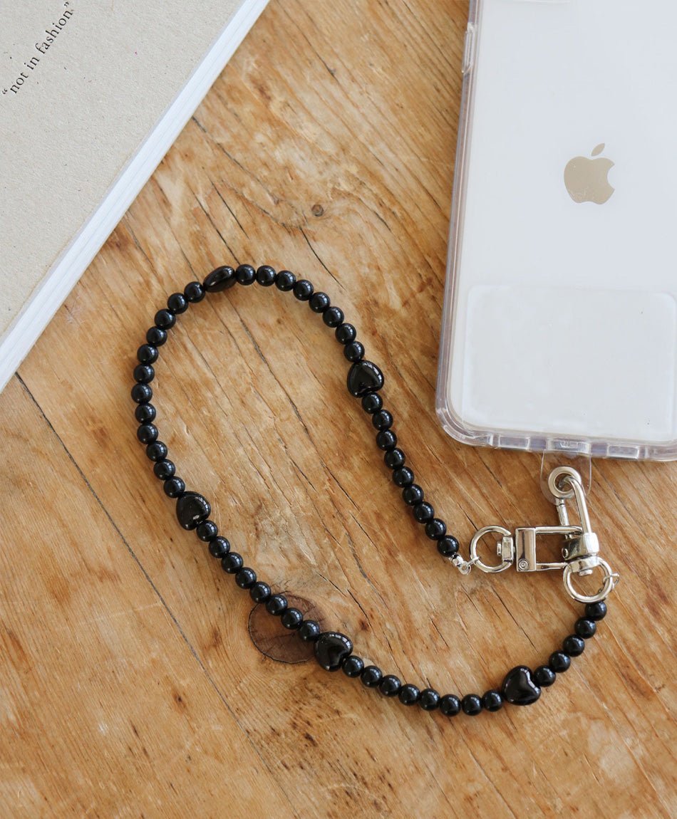 ハートビーズ スマホストラップ